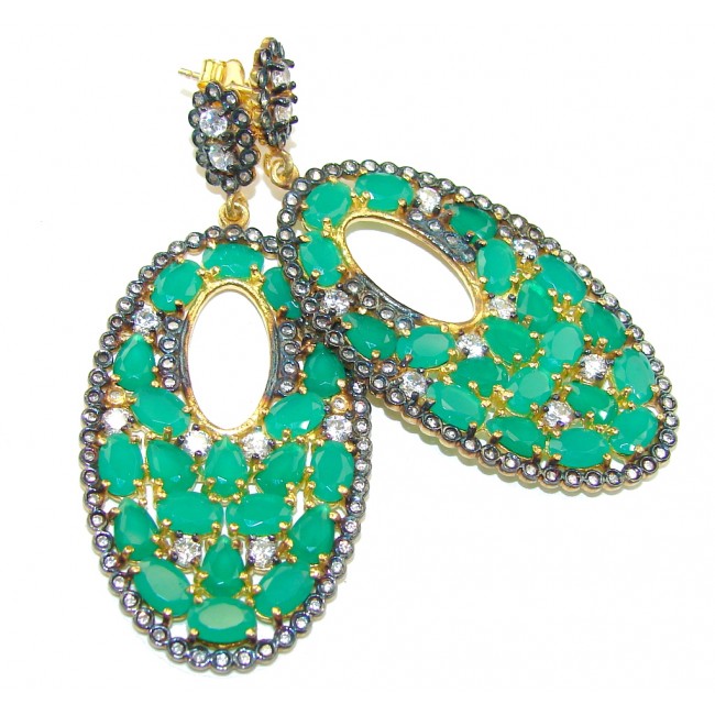 Victorian Style Emerald White Topaz, Gold PLated Sterling Silver earrings