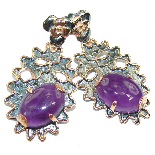 Perfect Gift! AAA Amethyst, Rose Gold Plated, Rhodium Plated Sterling Silver earrings