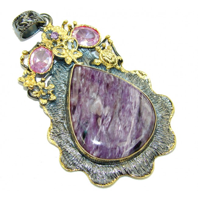 Big! Awesome AAA Purple Siberian Charoite, Gold Plated, Rhodium Plated Sterling Silver Pendant