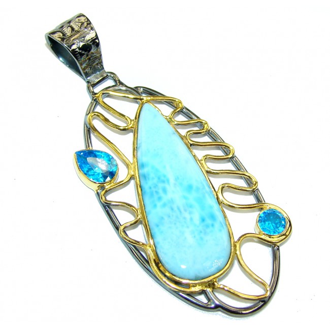 Tropical AAA Blue Larimar & London Blue Topaz, Gold Plated, Rhodium Plated Sterling Silver pendant