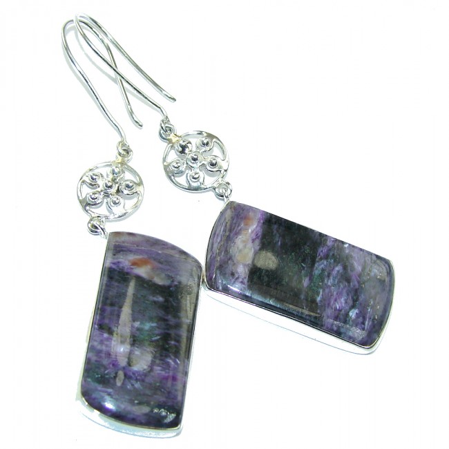 Fabulous Purple Charoite Sterling Silver earrings / Long