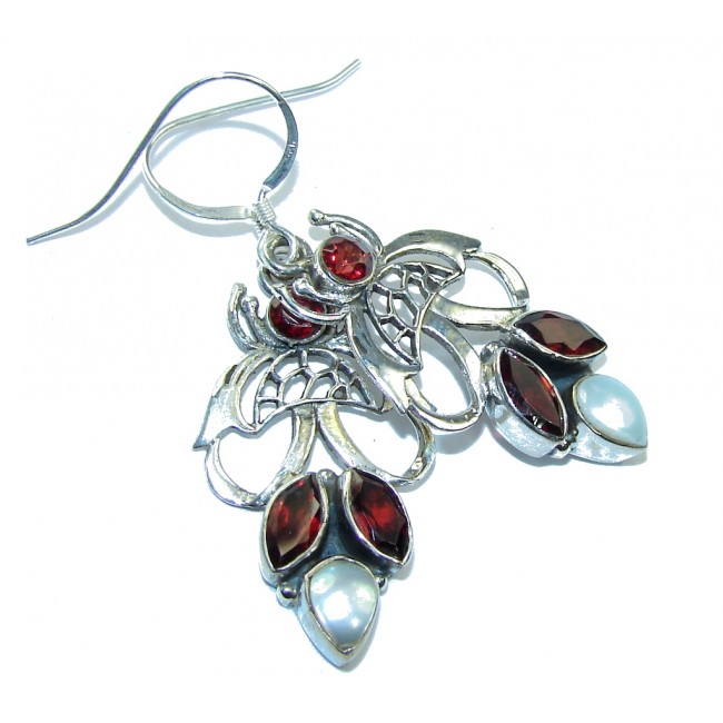 Lovely Red Garnet & Blister Pearl Sterling Silver earrings