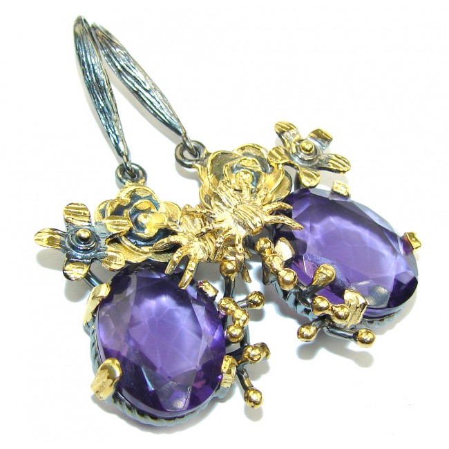 In My Heart Created Purple Amethyst, Gold Plated, Rhodium Plated Sterling Silver earrings