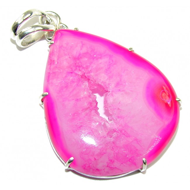 Spring Daisy Pink Agate Druzy Sterling Silver Pendant