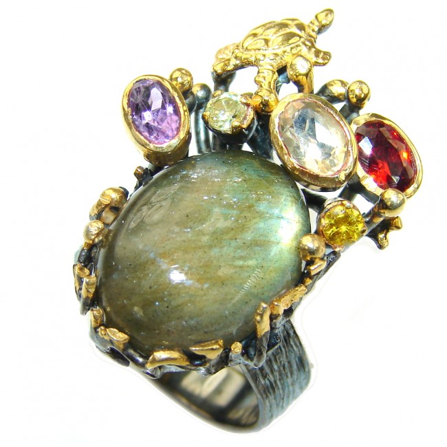 Reflections AAA Labradorite, Rhodiium Plated, Rose Gold Plated Sterling Silver Ring s. 8