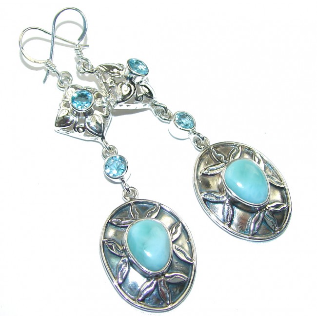 Sky Blue AAA Blue Larimar & Swiss Blue Topaz Sterling Silver earrings/ Long