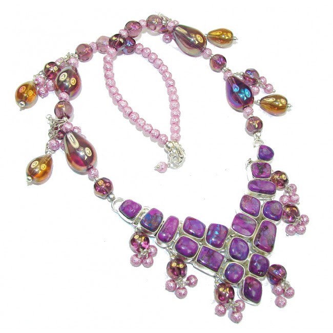 Pale Beauty Purple Turquoise & Art Glass Sterling Silver Necklace
