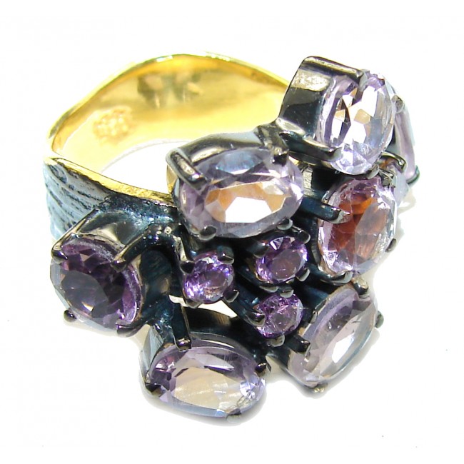 Perfect Amethyst, Gold Plated, Rhodium Plated Sterling Silver Ring s. 6 1/4