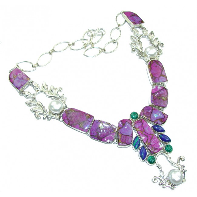 Lavender Spin Copper Purple Turquoise Sterling Silver Necklace
