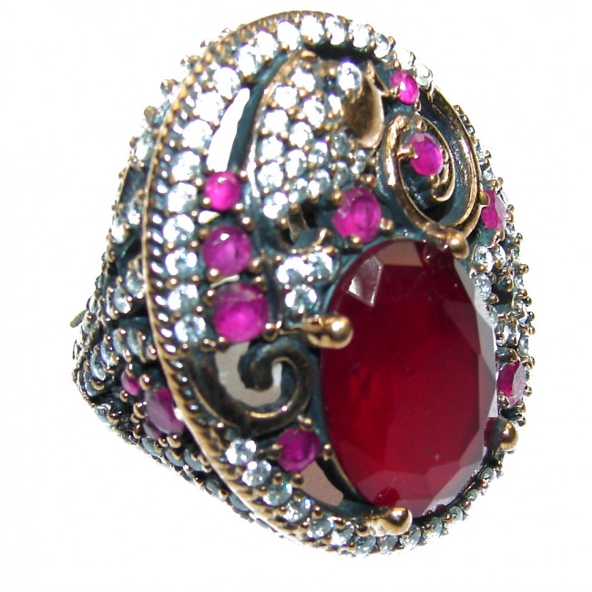 Victorian Style Red Ruby & White Topaz Sterling Silver Ring s. 6 1/4