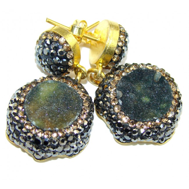 Classic Design Gray Druzy Gold plated Sterling Silver Earrings