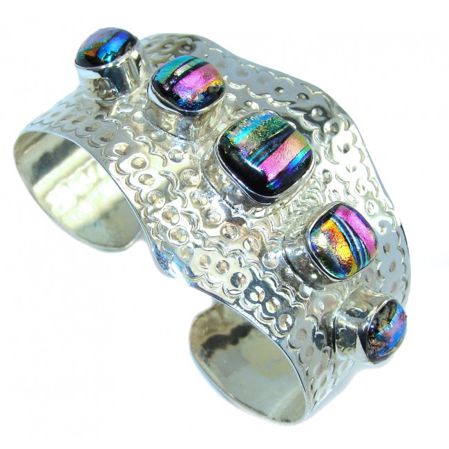 Five Planets Mexican Dichroic Glass Sterling Silver Bracelet / Cuff