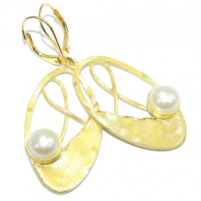 Stunning AAA Mother Of Pearl, Gold Plated Sterling Silver earrings