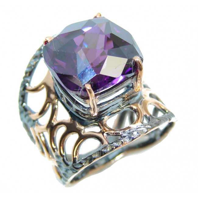 Amazing Created Alexandrite ,Rose Gold Plated, Rhodium Plated Sterling Silver Ring s. 7 1/2