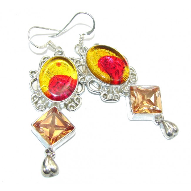Amazing Multicolor Dichroid Glass Sterling Silver earrings