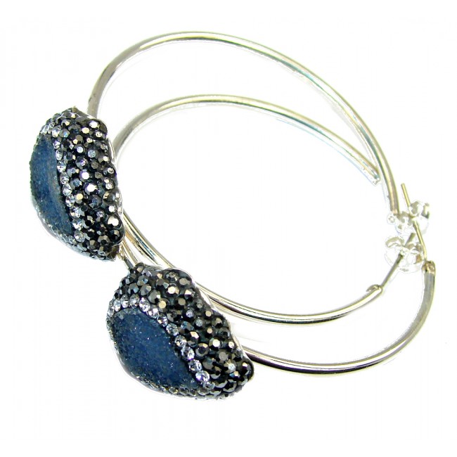 Big! Victorian Style Blue Druzy Sterling Silver Earrings