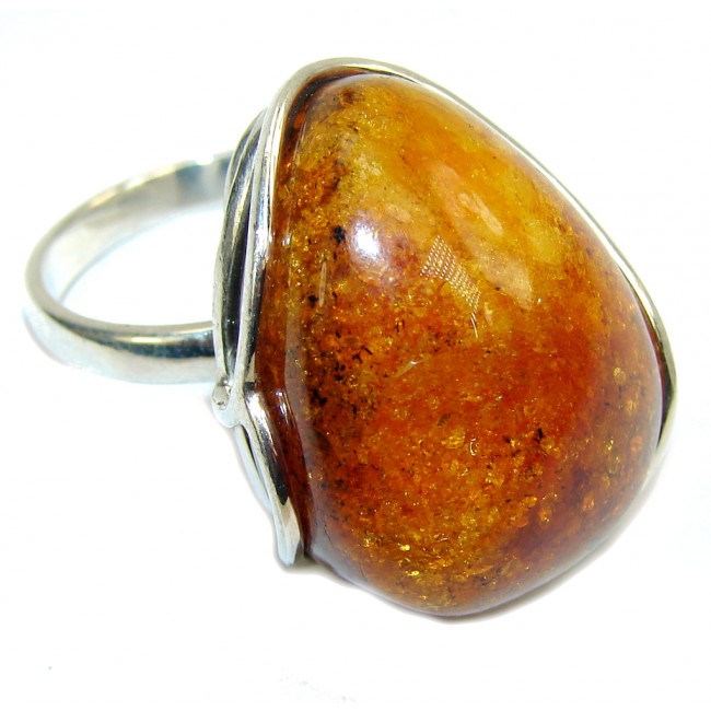 Genuine AAA Baltic Polish Amber Sterling Silver Ring s. 9 1/2