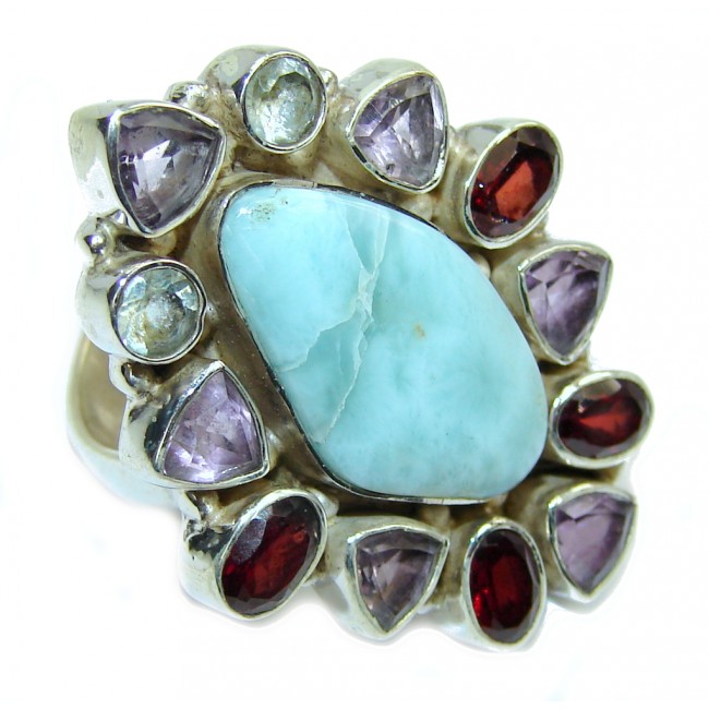 Amazing AAA Blue Larimar Sterling Silver Ring s. 7
