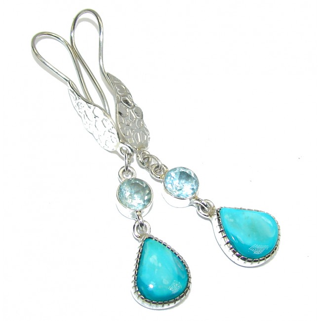 Secret! Sleeping Beauty Blue Turquoise & Swiss Blue Topaz Sterling Silver earrings / Long