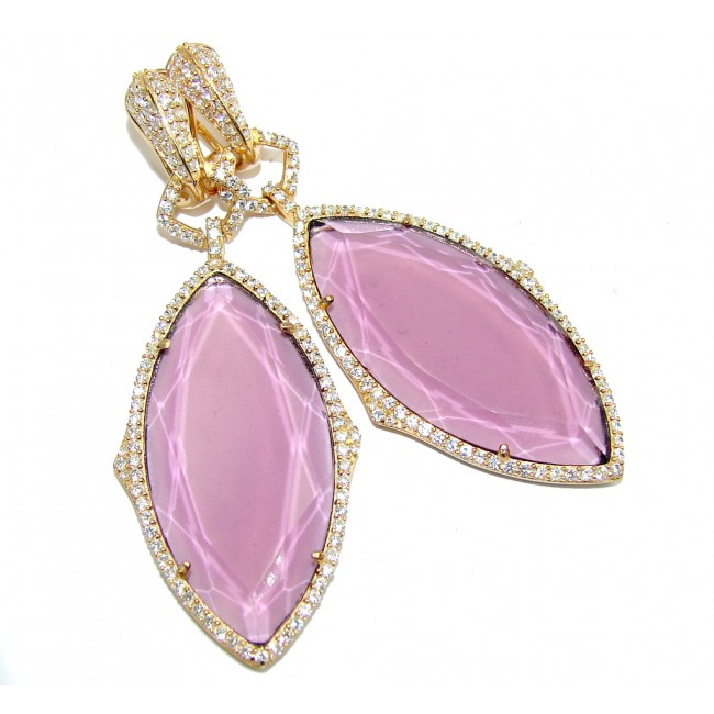 Big! Hollywood Style Created Amethyst & White Topaz, Gold Plated Sterling Silver earrings