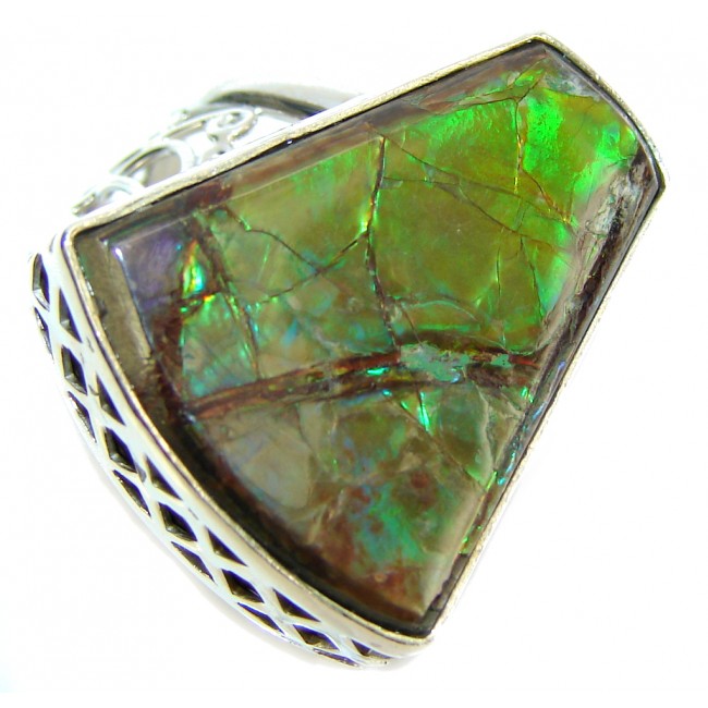 Natural AAA Green Ammolite Sterling Silver ring s. 10 1/2
