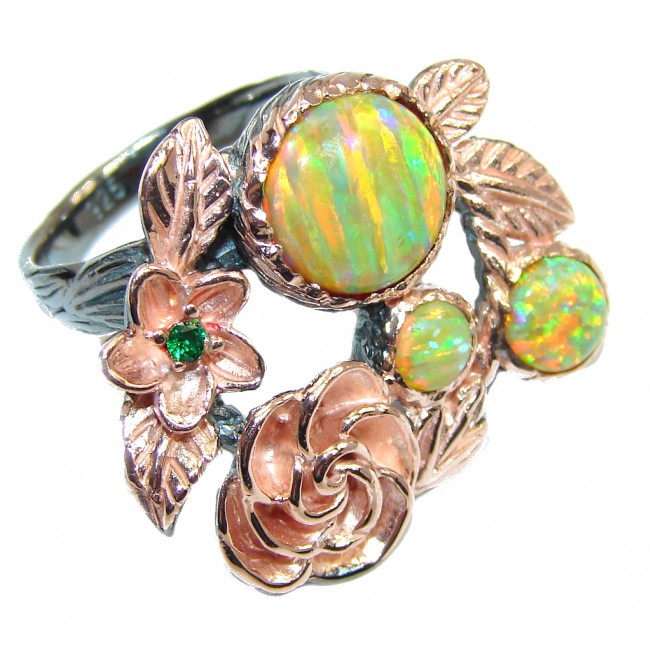 Delicate Beauty Japanese Fire Opal, Rose Gold Plated, Rhodium Plated Sterling Silver ring s. 6 1/2