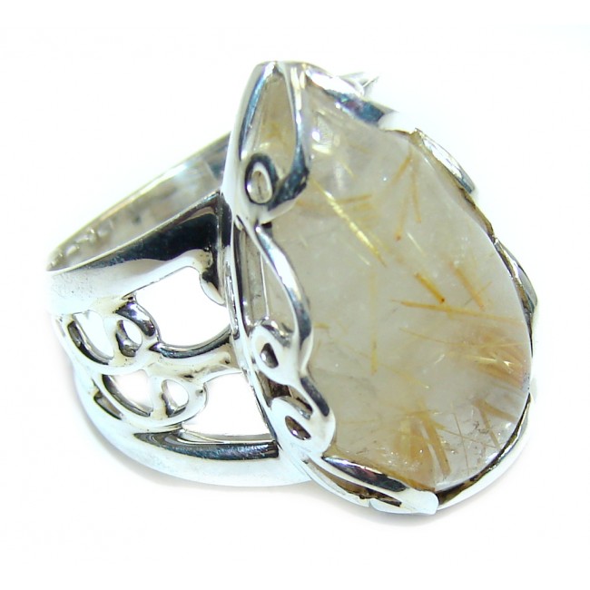 Exotic Style Golden Rutilated Quartz Sterling Silver ring s. 6 1/4