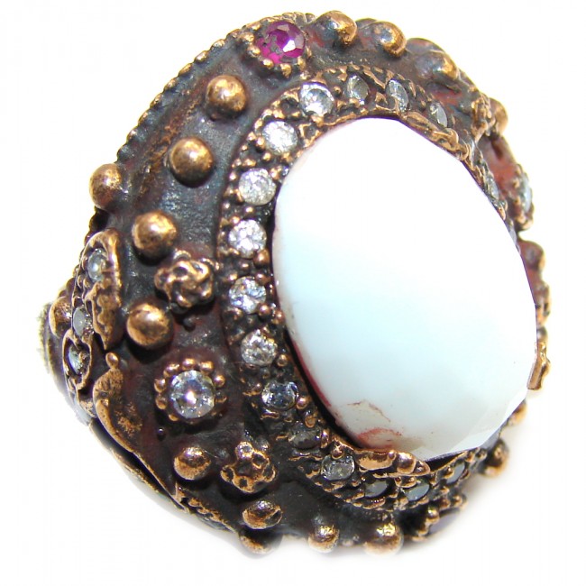 Victorian Style! White Agate & White Topaz Sterling Silver Ring s. 7