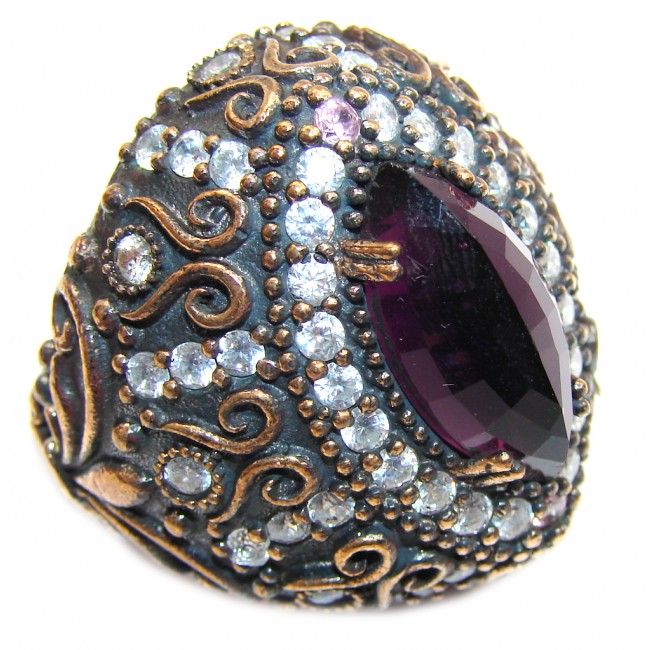 Big! Victorian Style Purple Amethyst & White Topaz Sterling Silver Ring s. 11