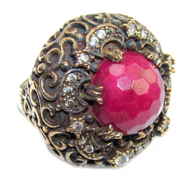 Big! Victorian Style Pink Ruby & White Topaz Sterling Silver Ring s. 8