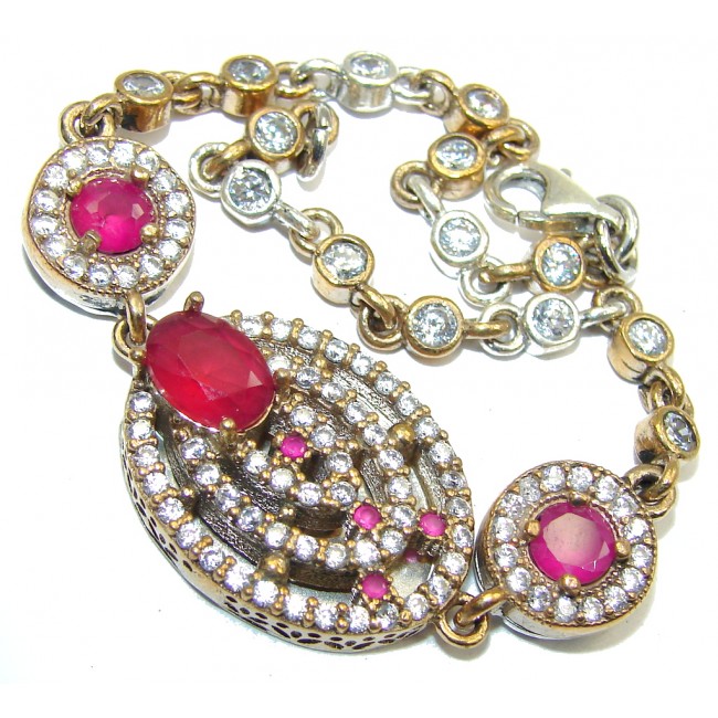 Victorian Style! created Pink Ruby & White Topaz Sterling Silver Bracelet