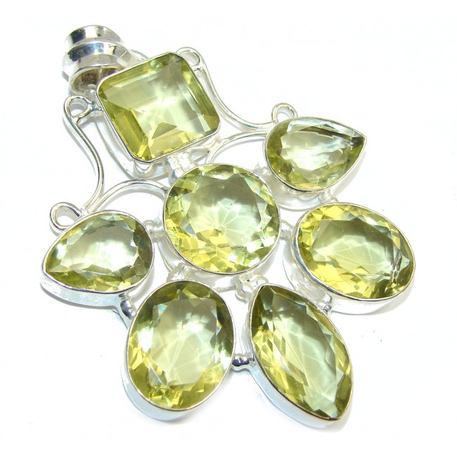Huge! Awesome created Yellow Citrine Sterling Silver Pendant
