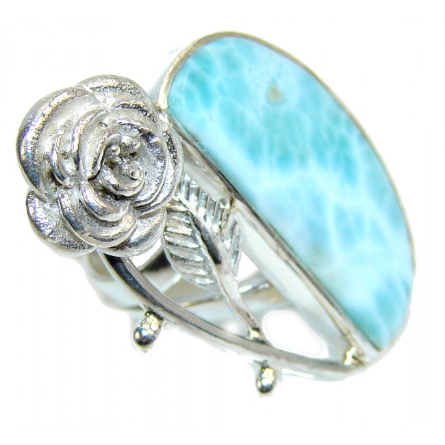 Perfect Flower AAA Blue Larimar Sterling Silver Ring s. 7 1/4