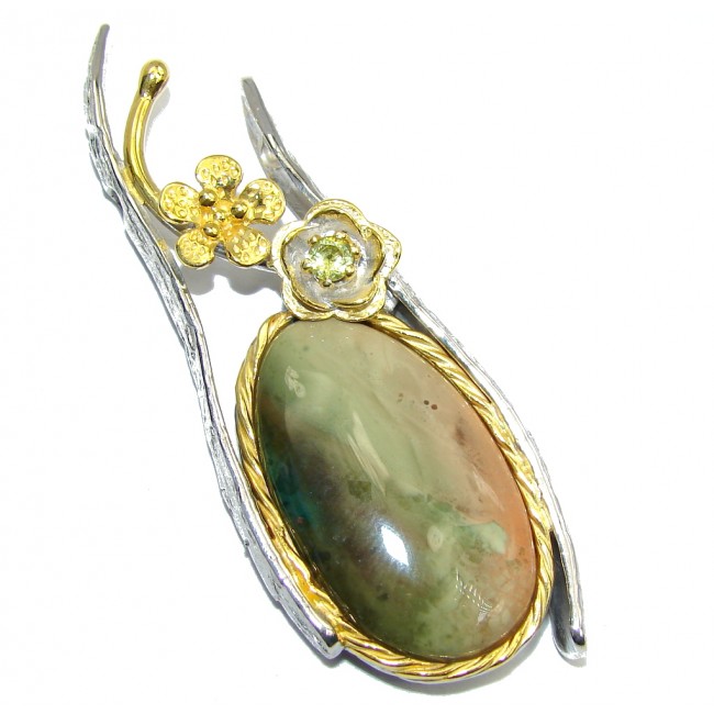 Big! Exclusive AAA Imperial Jasper, Two Tones Sterling Silver Pendant