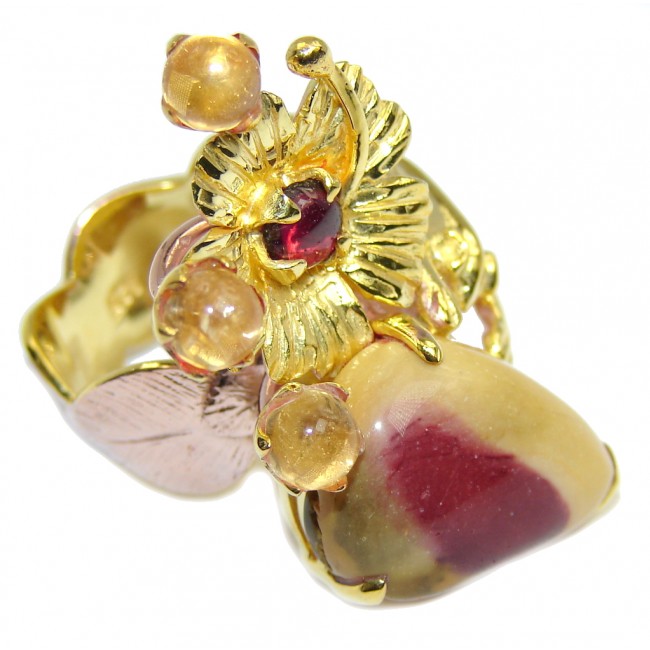 Big! Gorgeous Style AAA Mookaite Jasper, Rose & Gold Plated Sterling Silver Ring s. 7
