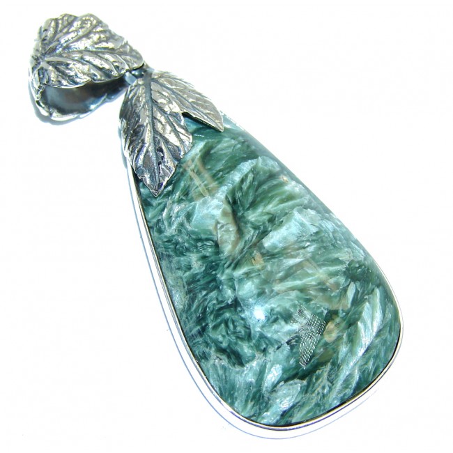 Precious AAA Green Seraphinite Sterling Silver Pendant