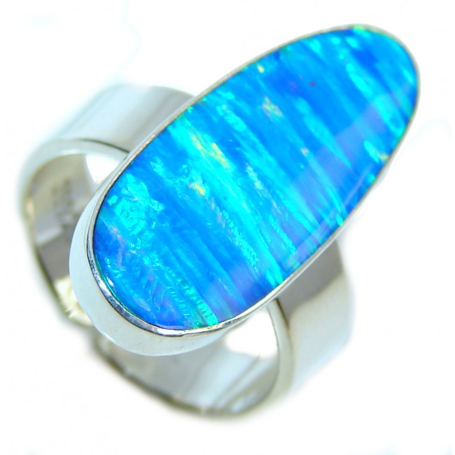 Fabulous Blue Fire Japanese Opal Sterling Silver ring s. 8 -adjustable