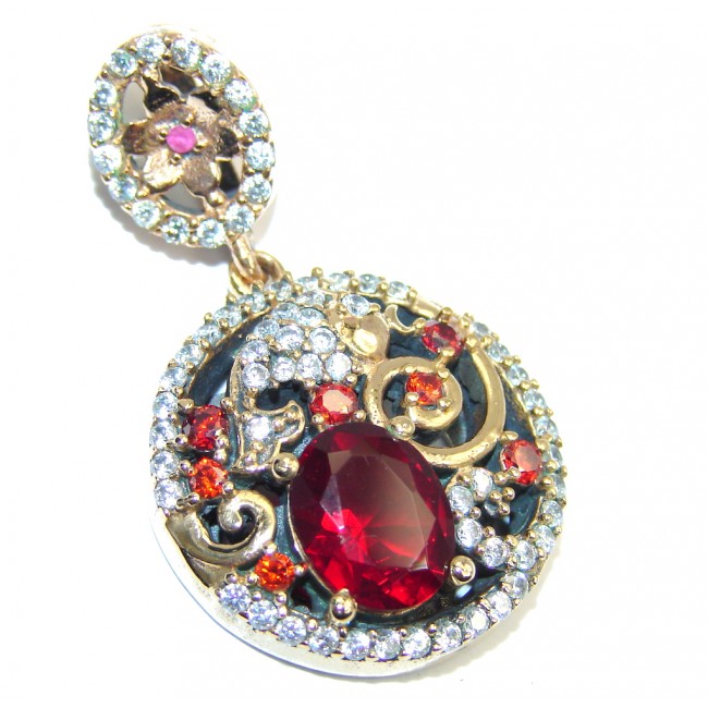 Victorian Style Red Garnet Sterling Silver Pendant