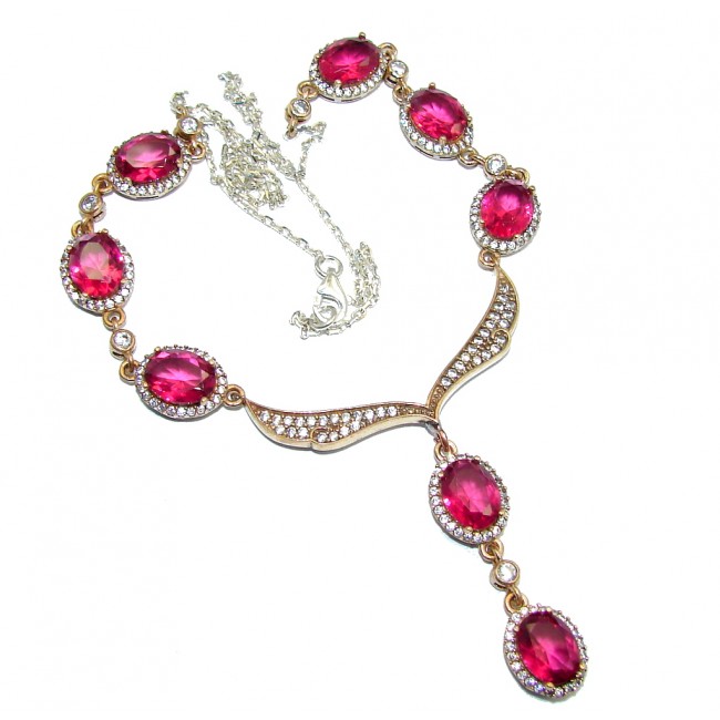 Genuine AAA Pink Rhodolite Garnet & White Topaz Sterling Silver Necklace