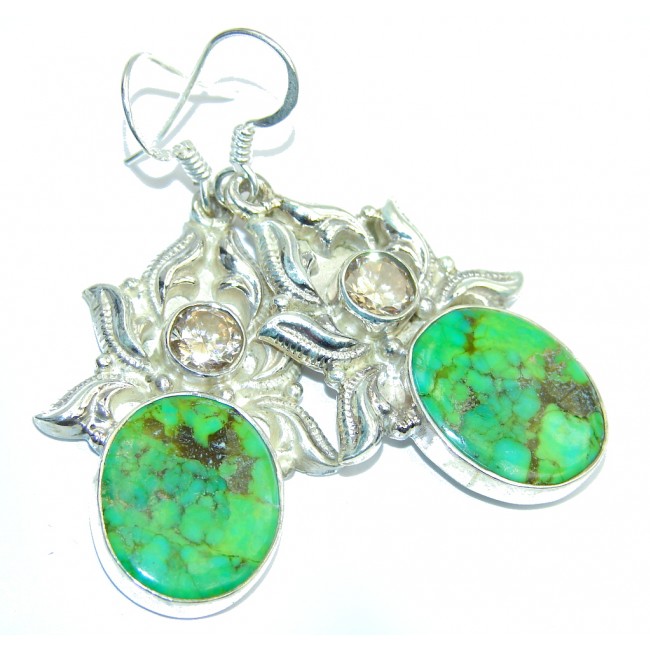 Simple Green Turquoise & Light Golden Quartz Sterling Silver earrings