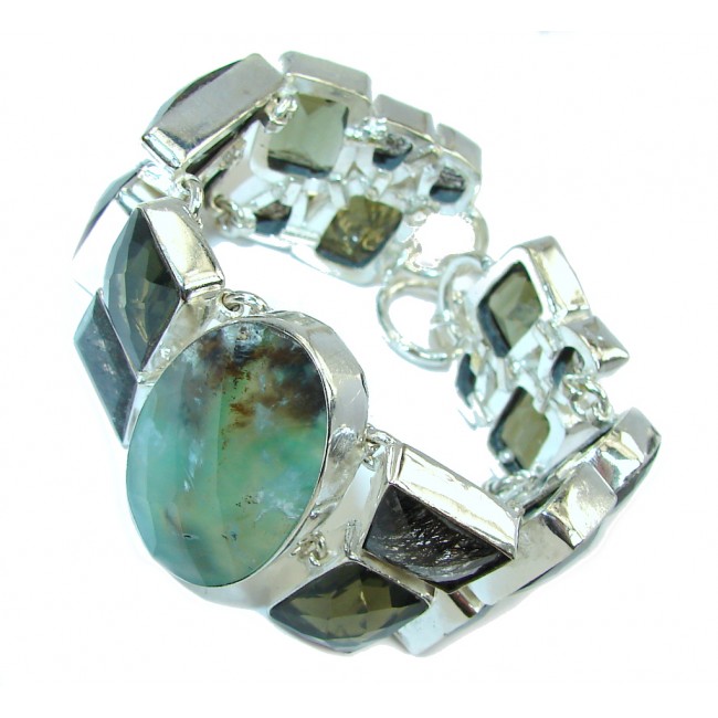 Get Glowing Moss Prehnite & Tourmalinated Quartz Sterling Silver Bracelet