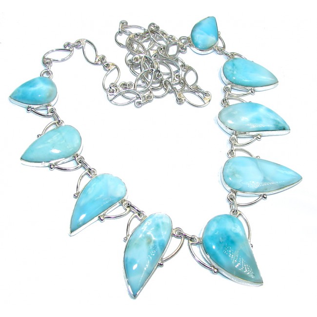 Caribbean Style AAA Blue Larimar Sterling Silver necklace
