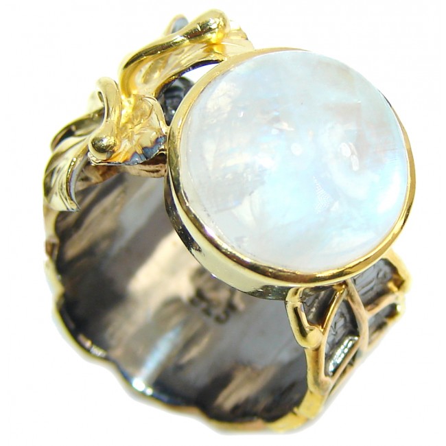Perfect White Moonstone, Gold Plated, Rhodium Plated Sterling Silver Ring s. 6