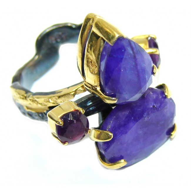 Perfect Blue Sapphire, Gold Plated, Rhodium Plated Sterling Silver Ring s. 6