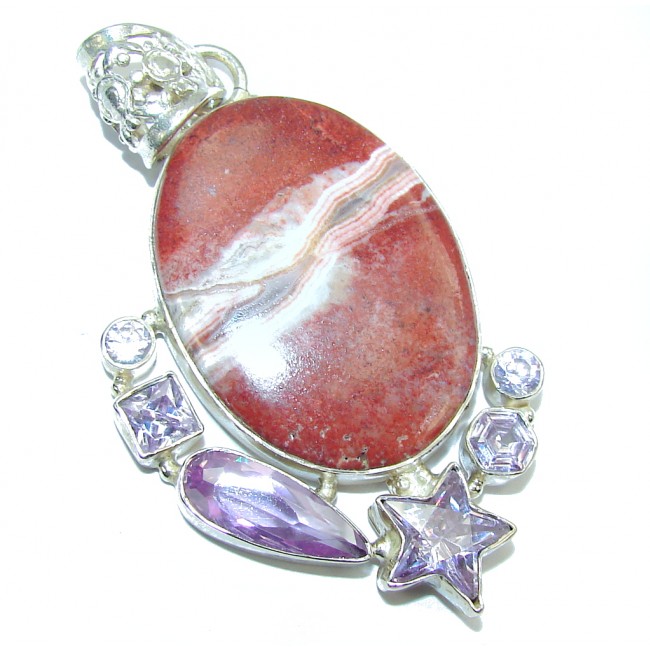 Amazing Pink Rhodochrosite & Lilac Quartz Sterling Silver Pendant