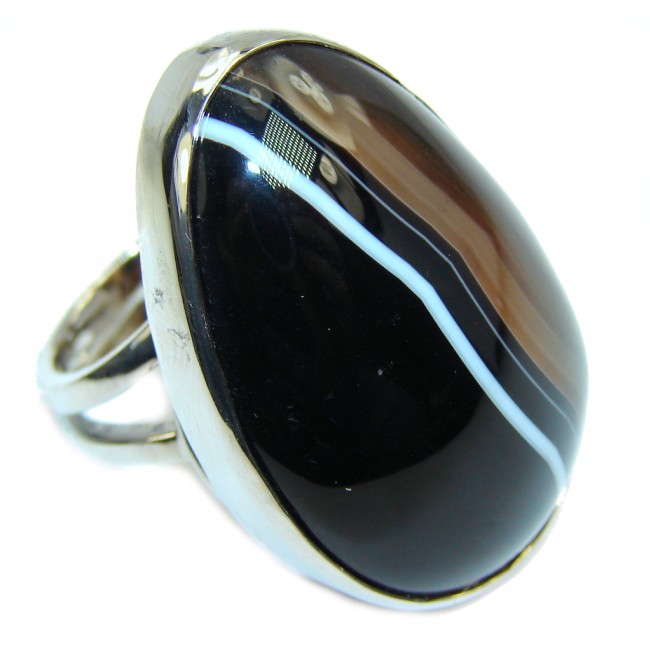 Big! Excellent Brown Botswana Agate Sterling Silver Ring s. 7 - adjustable