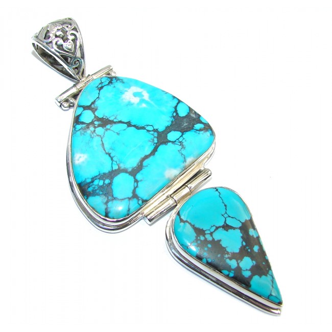 Large! Electric Blue Ithaca Pearl Turquoise With Pyrite Matrix Sterling Silver Pendant