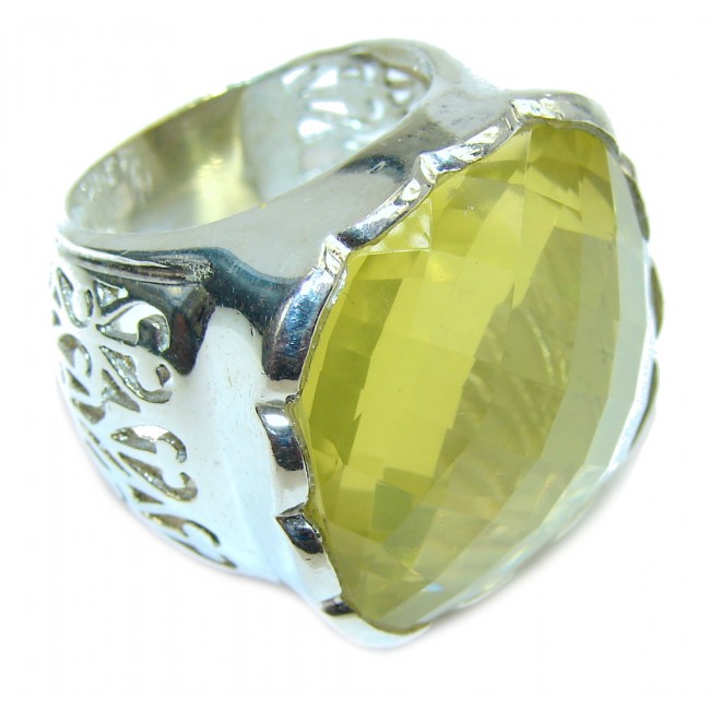 Big! Summer Yellow Citrine Sterling Silver Ring s. 8 1/2