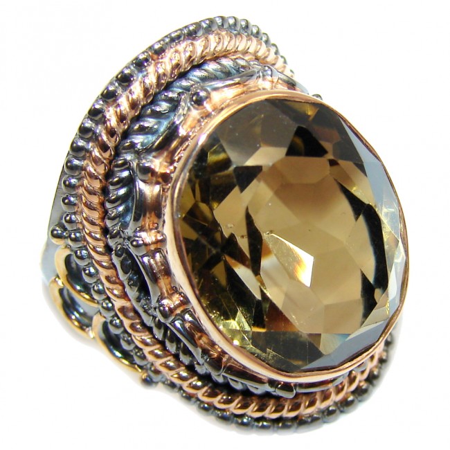 Amazing AAA Champaqne Smoky Topaz , Rose Gold Plated, Rhodium Plated Sterling Silver ring s. 9