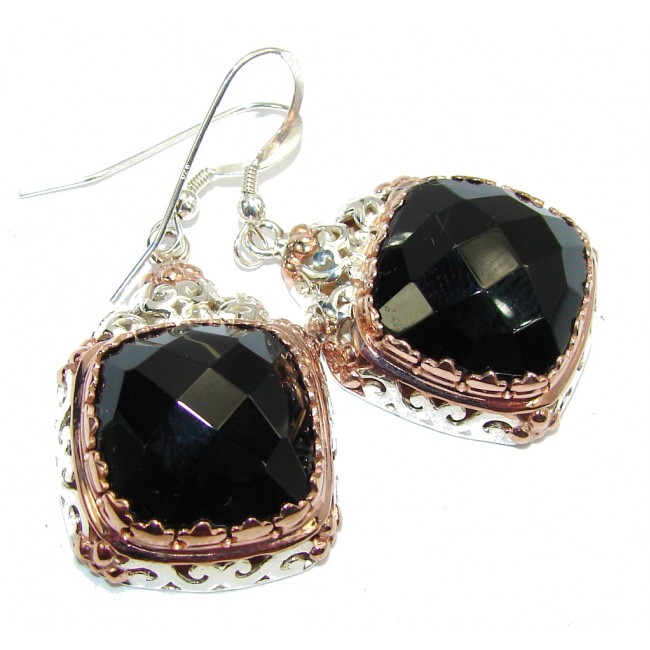 Just Perfect Black Onyx, Two Tones Sterling Silver earrings